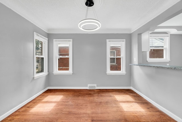 13955 Prevost St, Detroit, MI 48227 - unfurnished dining area featuring a wealth of natural light, baseboards, a textured ceiling, and wood finished floors