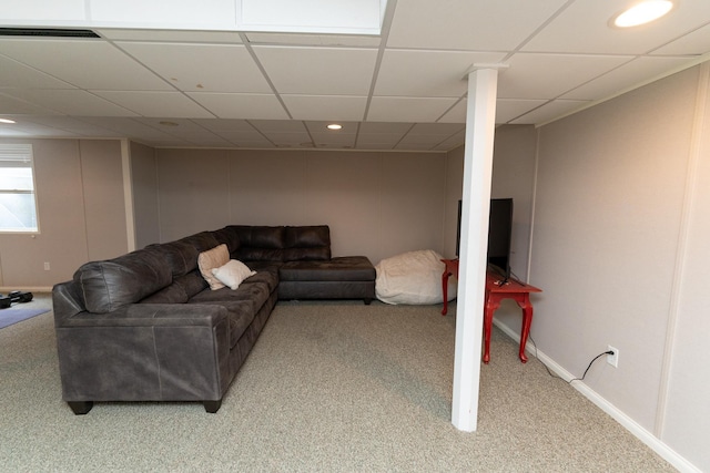 1527 Somerset Ct, Mount Pleasant, MI 48858 - living area with recessed lighting, visible vents, a drop ceiling, and carpet floors