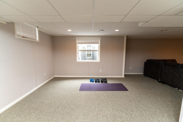 1527 Somerset Ct, Mount Pleasant, MI 48858 - exercise room featuring recessed lighting, carpet, a drop ceiling, and baseboards