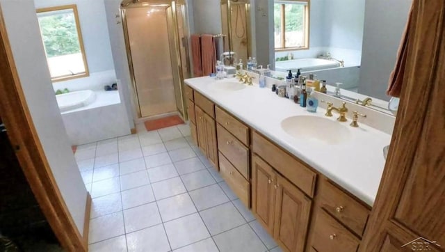 full bath featuring a healthy amount of sunlight, a sink, and tile patterned flooring