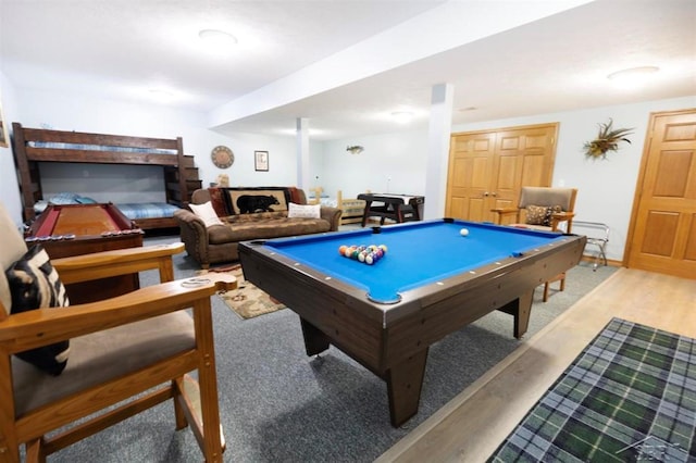 rec room with billiards and wood finished floors