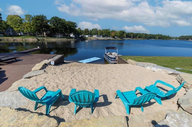 view of dock with a water view