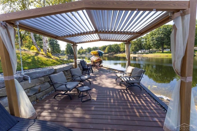 deck featuring a water view