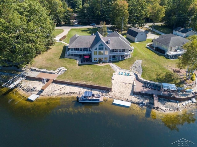 aerial view with a water view