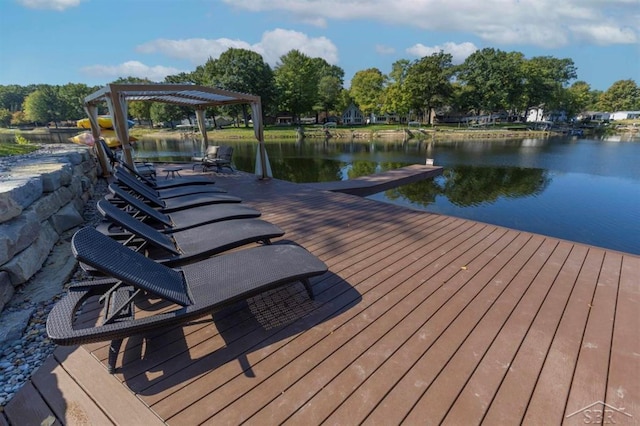 dock area with a water view
