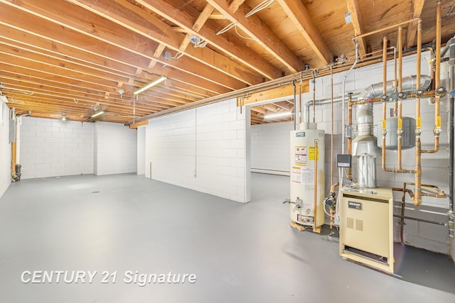 1804 Ardmore St, Midland, MI 48642 - unfinished below grade area with gas water heater, concrete block wall, and a heating unit