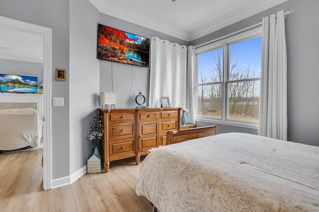 442 Constitution Ave, Brooklyn, MI 49230 - bedroom with light wood-type flooring, ornamental molding, and baseboards