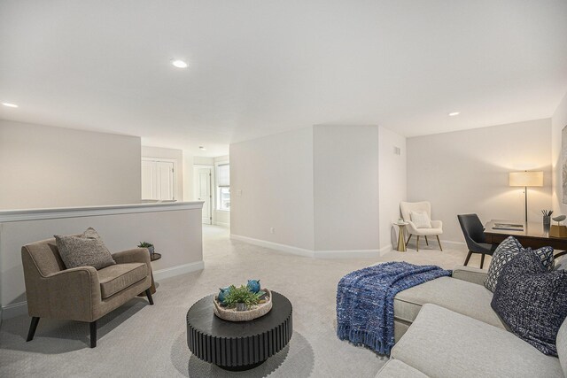 3092 N Spurway Dr, Ann Arbor, MI 48105 - living area with light carpet, baseboards, and recessed lighting
