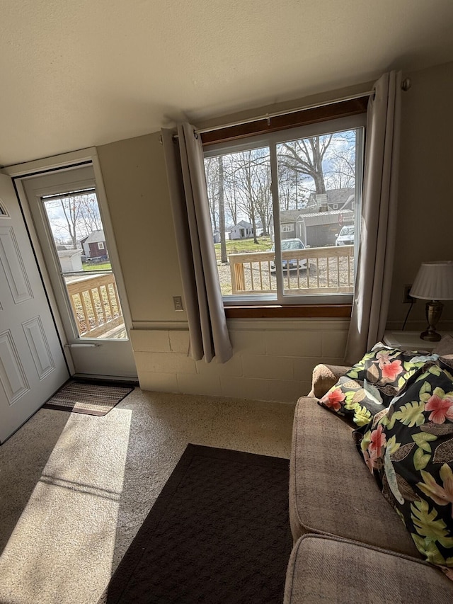755 Bright Water Dr, Coldwater, MI 49036 - foyer entrance with healthy amount of natural light and concrete block wall