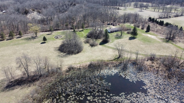 birds eye view of property featuring a rural view and a water view
