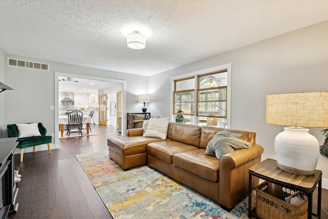 7101 River Glen Dr, Caledonia, MI 49316 - living area featuring visible vents, a textured ceiling, and wood finished floors