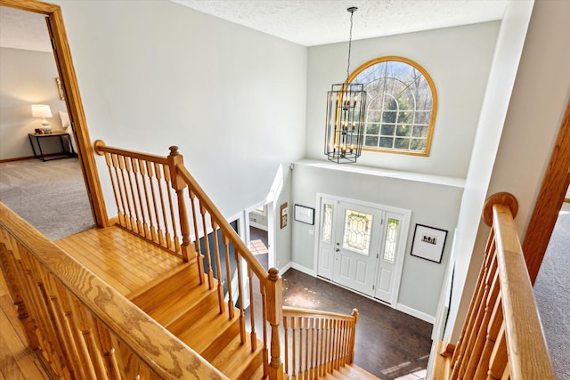 7101 River Glen Dr, Caledonia, MI 49316 - foyer entrance featuring a chandelier, carpet, a high ceiling, and baseboards