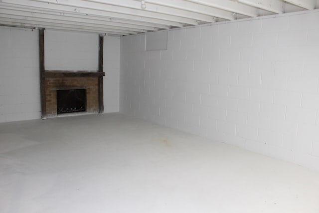 below grade area with a fireplace