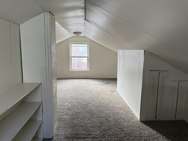 additional living space with carpet flooring and lofted ceiling