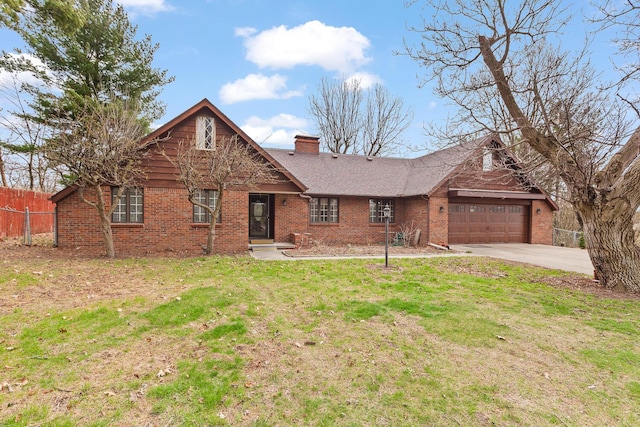 4675 Treat Hwy, Adrian, MI 49221 - view of front facade with an attached garage, brick siding, a chimney, and driveway