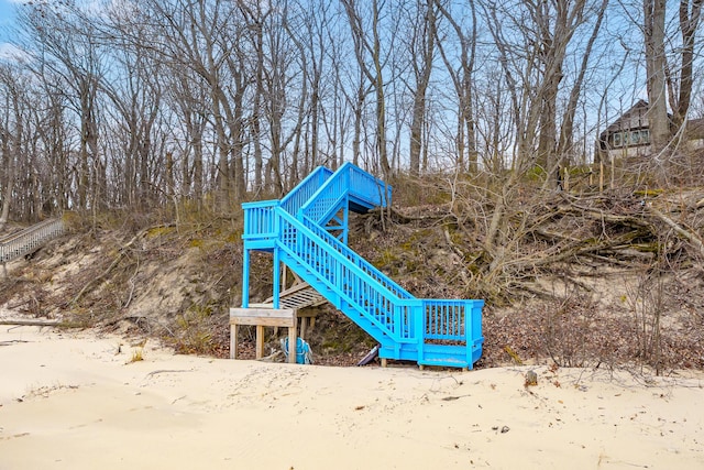 view of play area featuring stairs