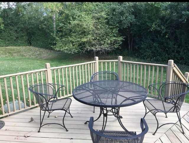 7355 Sherwood Crk, West Bloomfield, MI 48322 - wooden terrace with outdoor dining space and a yard