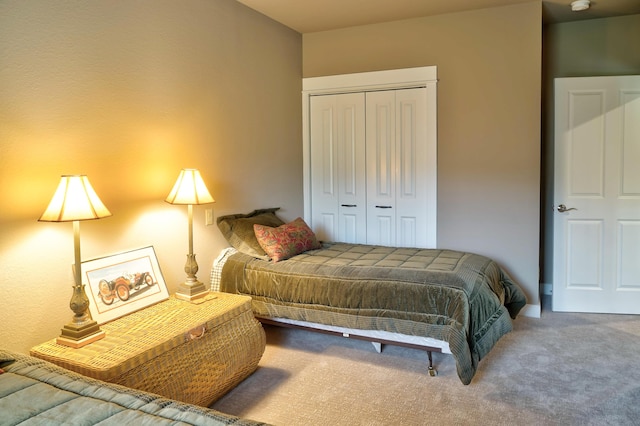 carpeted bedroom with a closet