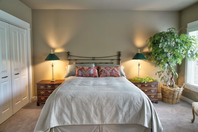 bedroom with carpet floors and a closet