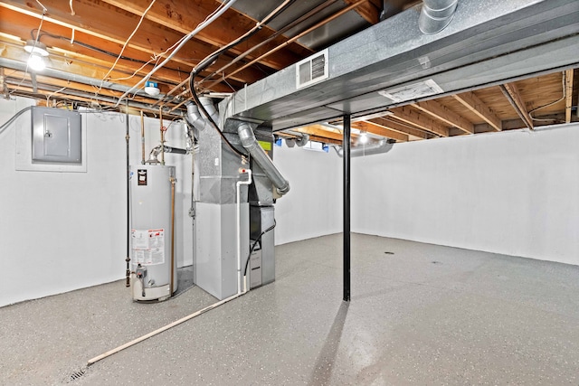 1985 Peerce, Canton, MI 48187 - unfinished basement with visible vents, gas water heater, heating unit, and electric panel