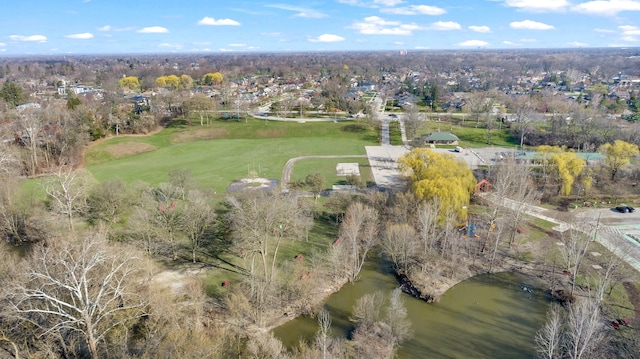 bird's eye view with golf course view and a residential view