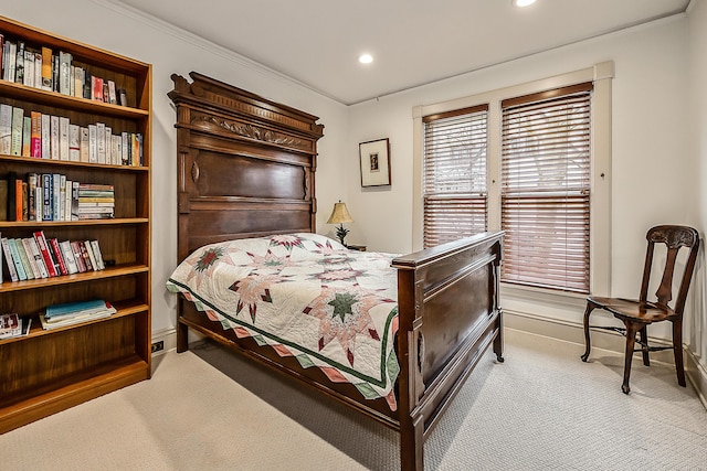 bedroom with baseboards, carpet floors, and recessed lighting