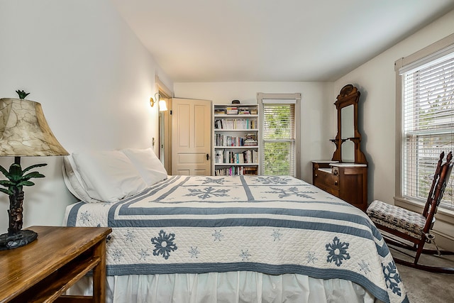 bedroom featuring carpet flooring and multiple windows