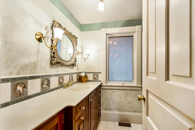 bathroom featuring visible vents, tile patterned floors, and vanity