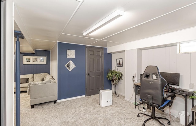 office area with carpet flooring and baseboards