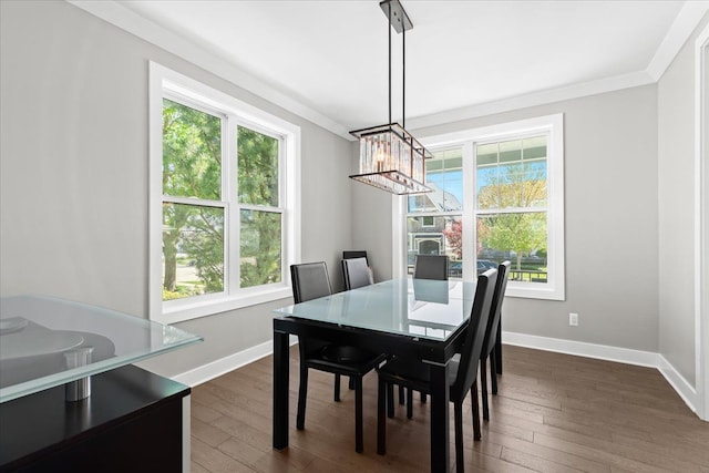 dining room featuring dark wood-style floors, a chandelier, and a healthy amount of sunlight
