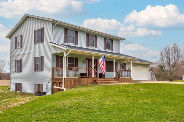 3353 Murphy Lake Rd, Millington, MI 48746 - view of front facade with a front yard, a porch, an attached garage, and concrete driveway