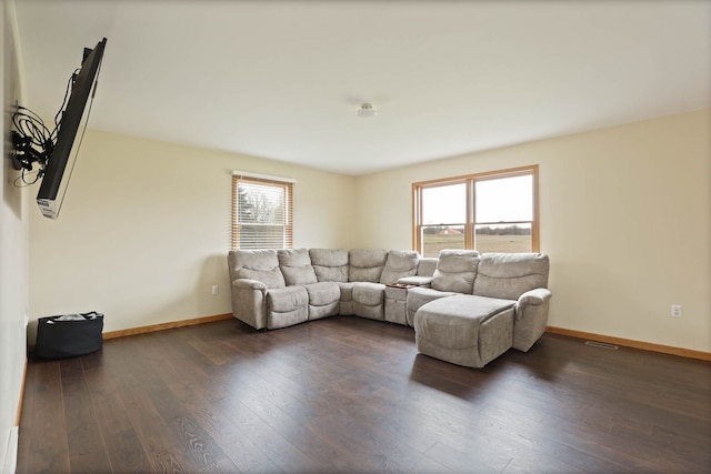 3353 Murphy Lake Rd, Millington, MI 48746 - living area featuring baseboards, dark wood-style floors, and a healthy amount of sunlight