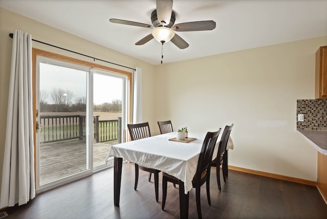3353 Murphy Lake Rd, Millington, MI 48746 - dining room with dark wood-style flooring, baseboards, and ceiling fan