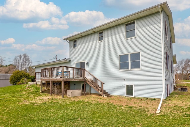 3353 Murphy Lake Rd, Millington, MI 48746 - rear view of property featuring a yard, stairway, a deck, and central AC unit