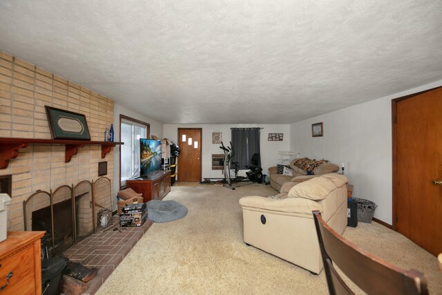 69465 High St, Union, MI 49130 - living area with a fireplace, carpet flooring, and a textured ceiling