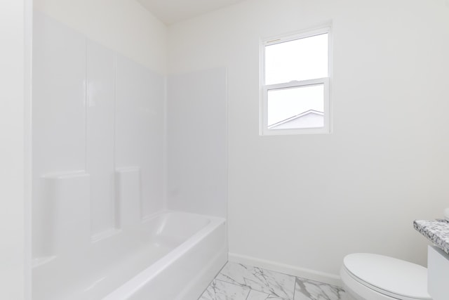 20233 Sunset Ave, Livonia, MI 48152 - bathroom featuring toilet, marble finish floor, baseboards, and vanity