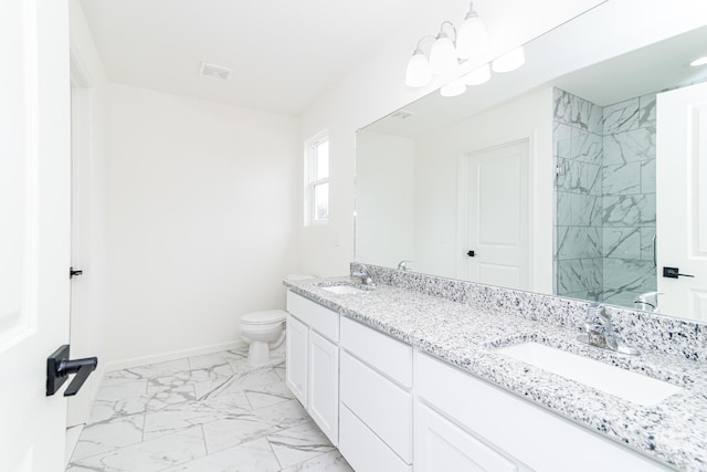 20233 Sunset Ave, Livonia, MI 48152 - bathroom with baseboards, marble finish floor, a sink, and visible vents