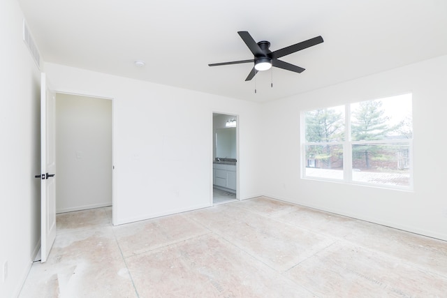20233 Sunset Ave, Livonia, MI 48152 - unfurnished bedroom with ensuite bathroom, ceiling fan, and visible vents