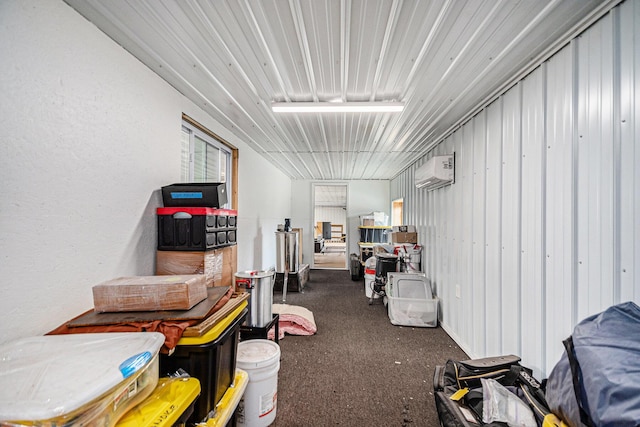 storage area with a wall mounted air conditioner