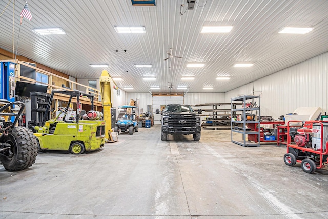 garage with metal wall