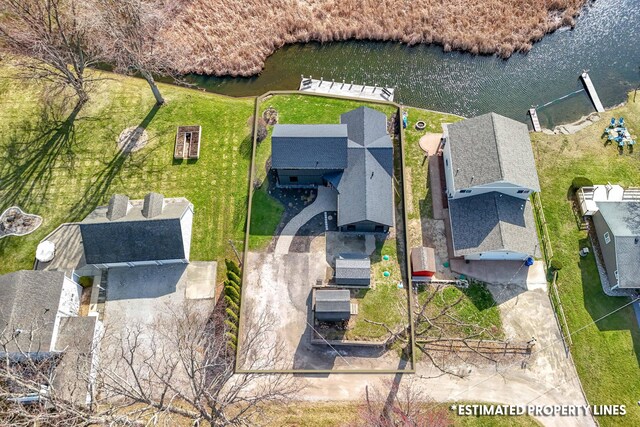 bird's eye view featuring a water view