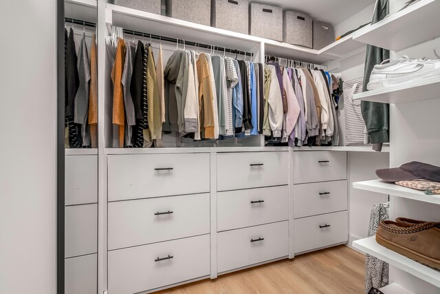 walk in closet featuring light wood finished floors
