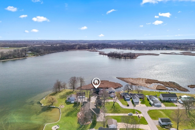 aerial view featuring a residential view and a water view