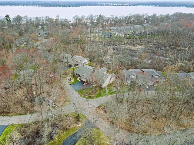 aerial view with a water view and a residential view