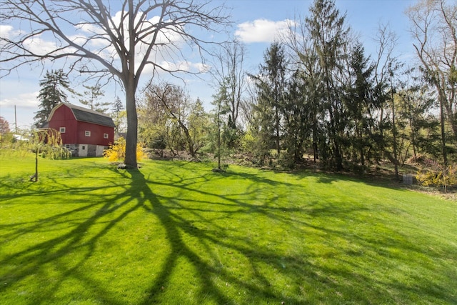 view of yard featuring an outdoor structure and a barn