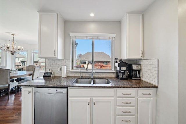 kitchen featuring white cabinetry, a sink, and dishwasher