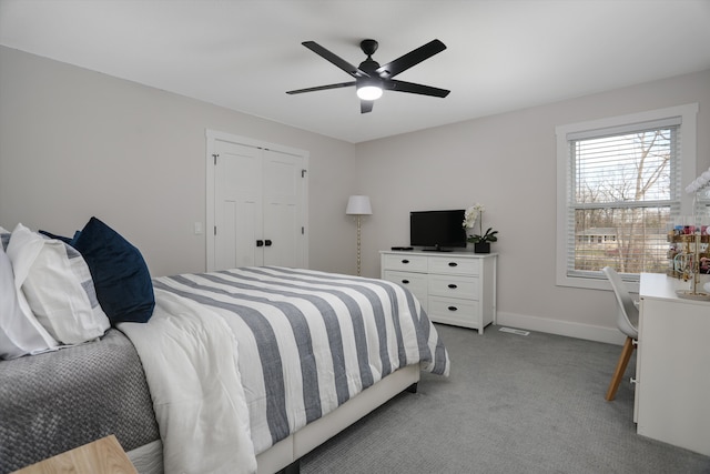 21907 Westcroft Dr, Grosse Ile, MI 48138 - bedroom with a closet, baseboards, a ceiling fan, and carpet floors