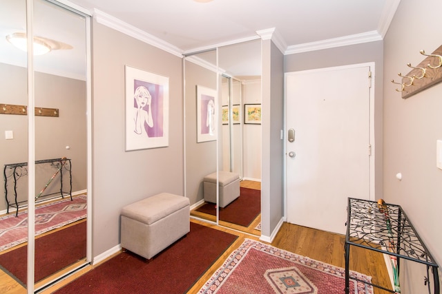 1050 Wall St Unit 3C, Ann Arbor, MI 48105 - foyer with wood finished floors, crown molding, and baseboards