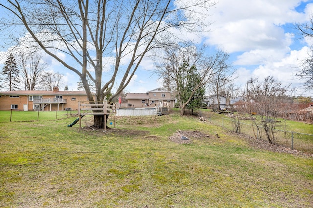 view of yard featuring a wooden deck and a fenced backyard