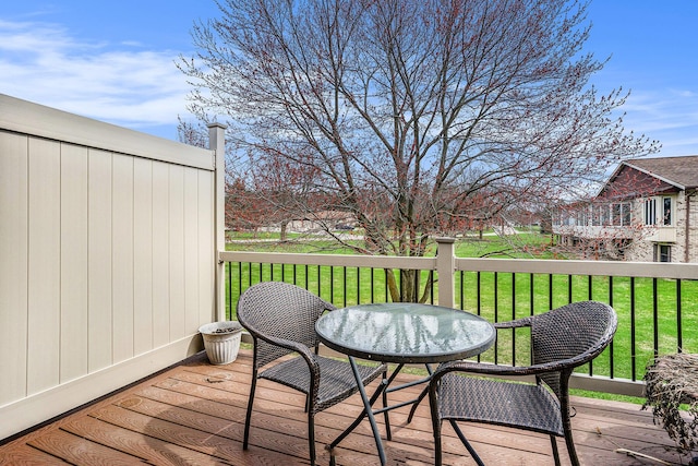 wooden deck with a lawn